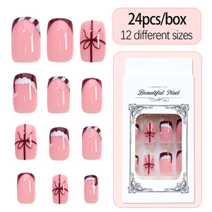 24 piezas 3D Navidad falso prensa corta en las <span class=keywords><strong>uñas</strong></span> flor hecha a mano diamantes de imitación <span class=keywords><strong>uñas</strong></span> postizas cubierta completa acrílico <span class=keywords><strong>uñas</strong></span> suministros - Product Image 5