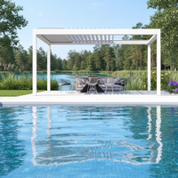 Pergola automatique en aluminium blanc 6063 T5 avec toit à lamelles, rideaux latéraux, revêtement fluorocarboné, imperméable, style chinois