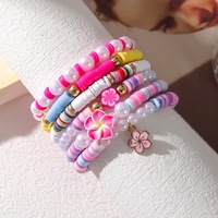 Ensemble de bracelets en argile polymère colorée bohème, faits à la main, DIY, jolies fleurs, coquillages, lettres, perles, bracelet pour femmes, bijoux aux éléments marins