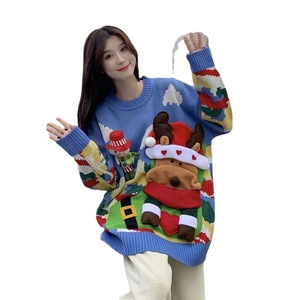 OEM ODM 3D Elk <span class=keywords><strong>Pull</strong></span> Pulls Personnalisé Acrylique Couple Femmes Lâche Épais Vintage <span class=keywords><strong>Moche</strong></span> Noël Haut En Tricot - Product Image 5