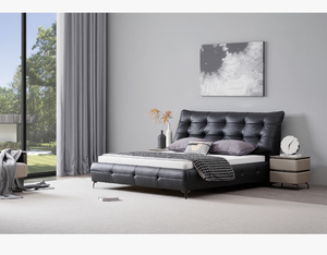 Light Luxury Adjustable Button Tufted Leather <b>Bed</b> <b>Frame</b> Soft Padded Upholstered for Modern Villa & Apartment Bedroom - Product Image 1
