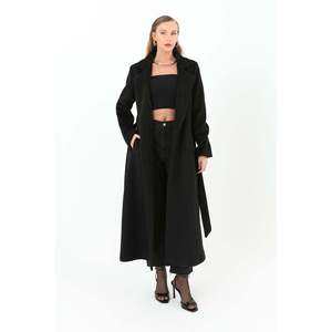 Abrigo de mujer con doble botonadura y cinturón - 15170KBN - NEGRO - Product Image 3