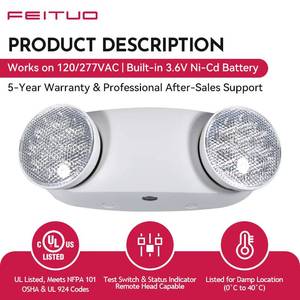 FEITUO OEM ODM, Fabricación en Vietnam, Suministro Directo de Fábrica, Luz de Emergencia de Doble Cabezal Montada en Pared con Certificación CULus para Almacenes, Venta al Por Mayor - Product Image 3