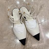 Sandales à chaîne de perles pour femmes, nouvelles chaussures à talons hauts pointus et colorées