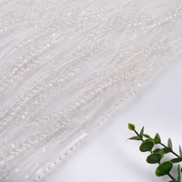 Nouvelle conception 2026, tissu en dentelle à sequins et perles en maille 100 % polyester 310 g/m², respirant et luxueux, blanc, pour mariage