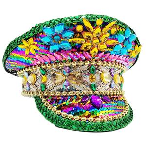 Manwu Factory Unisex Púrpura Verde y Oro Adornado <span class=keywords><strong>Sombrero</strong></span> de Capitán para Fiesta de Desfile al Aire Libre-Mardi Gras y Burning Man - Product Image 2