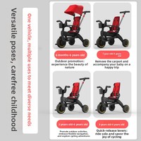 Tricycle Poussette Multifonctionnel Léger Pliable avec Cadre Métallique Robuste et Roues en Mousse, Portable pour Camping en Extérieur et Voyage des Enfants