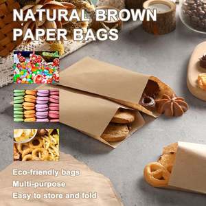 Sacs en papier kraft brun plats pour friandises, cadeaux, snacks, biscuits, popcorn, bonbons, sandwichs - Product Image 4