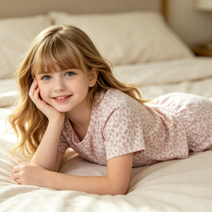 Ensemble de pyjama en bambou pour enfant, imprimé léopard, vêtements de détente pour fille, pyjama à manches courtes, tenue personnalisée pour enfant en 2 pièces, pyjamas pour enfant - Product Image 2