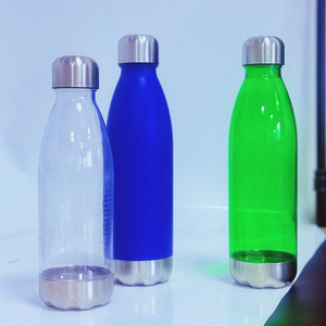 <b>Plastic</b> Water Bottle With Stainless Steel Bottom Reusable Travel <b>Drinkware</b> Cylindrical Shape General Use - Product Image 1