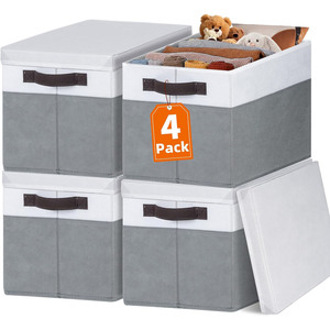 Fabrcic Closet <b>Storage</b> Baskets Bins with Lids Closet Organizers Cubes <b>Storage</b> Box for <b>Clothes</b> Toys Blanket - Product Image 1