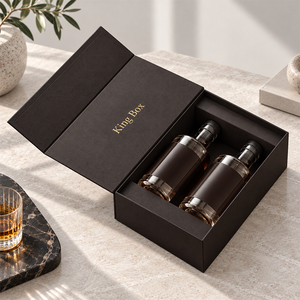 Caja de Presentación de Vino Tinto Doble con Logotipo Personalizado para Dos Botellas con Cinta Decorativa para Regalos Corporativos, Caja de Regalo Plegable - Product Image 1