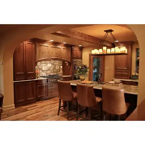 2023 country style 3d view solid wood kitchen cabinet set