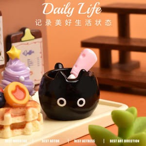 Ensemble de jeu de scène miniature tasse à thé chat simulée, accessoires en résine DIY, jouets de décoration pour maison de poupée - Product Image 4