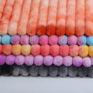 Hot Sale Imitated Short, Artificial Faux Fur Pink and Green Colorful Lovely Rainbow Stripes Hometextile Rabbit soft Toys Fabric