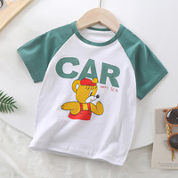 Vente en gros de t-shirts pour enfants à manches courtes en coton respirant, col rond, motifs d'animaux et de lettres, pour garçons et filles