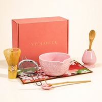 Ensemble de thé matcha à la fleur de cerisier de style japonais, bol en céramique, bec verseur, fouet chasen, support, boîte cadeau portable de qualité supérieure