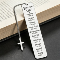 Marque-page en acier inoxydable gravé au laser avec logo personnalisé, verset biblique et breloque croix – Cadeau religieux chrétien inspirant