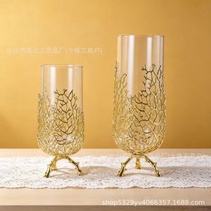 Decoración floral para el hogar de estilo chino, de aleación, con diseño de raíz de árbol y forma de red, de cristal dorado, con flores naturales en agua, para la entrada de vacaciones y el escritorio. - Product Image 2