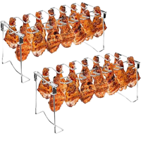 Support à poulet en acier inoxydable à 14 fentes avec bac de récupération des graisses, pour cuisses, ailes et pattes de poulet, pour fumoir, grill, four et barbecue
