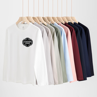 T-shirt à manches longues en coton pur blanc de 230 g, poids lourd, t-shirts personnalisés pour hommes, couleur unie, col rond, sous-vêtement de haute qualité