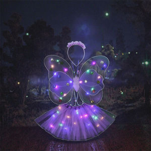 Pullu kanatları LED parlayan sihirli değnek kafa küçük peri bebek soyunma kelebek kostüm kızların doğum günü partisi süslemeleri için - Product Image 3