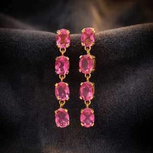 Boucles d'oreilles pendantes en argent sterling 925 plaqué or, pierre de naissance rose hydro, forme ovale, style classique, sertissage griffe, unisexe - Product Image 3