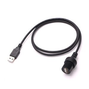 Câble USB 2.0 étanche IP67 OEM/ODM à montage sur panneau, USB A mâle vers femelle, extension traversante avec écrou de blocage et capuchon anti-poussière - Product Image 2