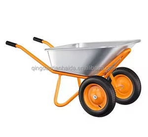 <span class=keywords><strong>Brouette</strong></span> à <span class=keywords><strong>roues</strong></span> en acier inoxydable galvanisé de 65 L avec châssis divisé à <span class=keywords><strong>2</strong></span> <span class=keywords><strong>roues</strong></span> pour jardin, cour et construction - Product Image 1