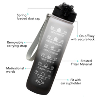Bouteille d'eau de sport en plastique Tritan sans BPA de qualité supérieure, 1L, avec bouchon à clapet et sangle pour le camping en plein air