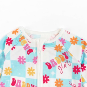 Miozing Baba ve Ben Baskılı Organik Bambu Bebek Pijamaları Stokta Bebek Tulumu Toptan Bambu Bebek Kıyafetleri Butik İçin - Product Image 4