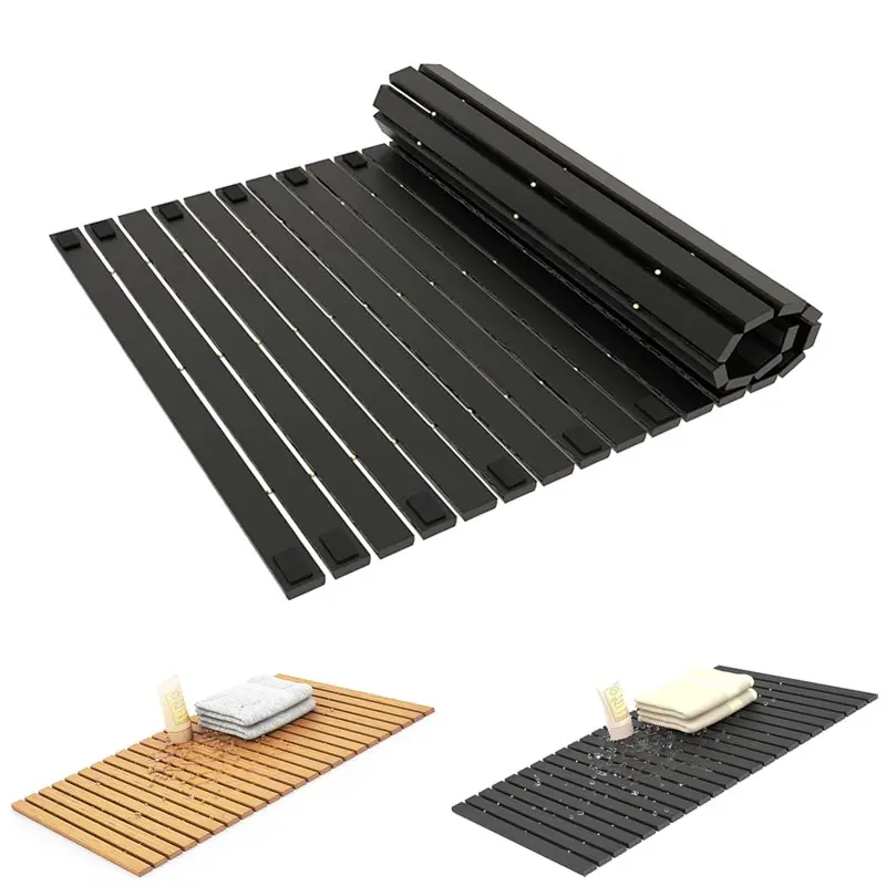 Badkuip Saunaproducten Tapis Salle De Bain Houten Badmat Opvouwbaar Bamboe Bad Douchemat Roll-Up Antislip Vloermat