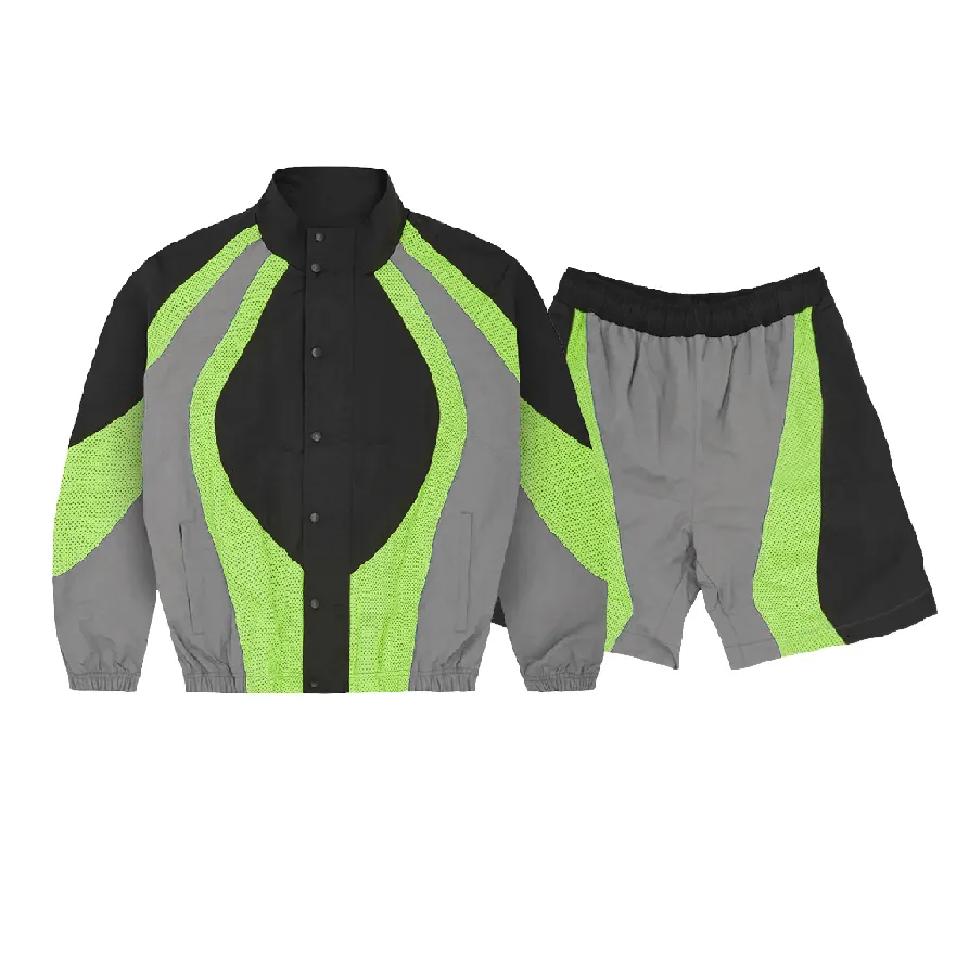 custom sport hoodies acid wash patchwork branded zip up slim fit fashion men's mesh set retro nylon tracksuit windbreaker jacket