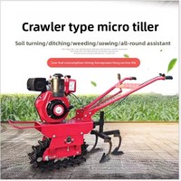 Micro-motoculteur multifonctionnel sur chenilles 9 CV pour pentes, avec fonctions de sous-soleuse, de labour profond pour serres, de labour et de creusement de fossés, usage domestique
