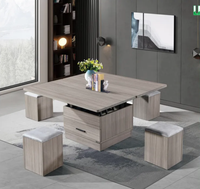 Table basse rectangulaire moderne Maxwell modèle 23 en bois avec plateau relevable et rangement, meuble de salon durable pour usage domestique
