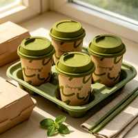 Gobelet à café jetable biodégradable en kraft avec logo imprimé personnalisé et couvercles en plastique enduits de PE