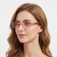 Lunettes de soleil unisexes légères QingMou 219 sans monture, marron/fumé, protection UV400, avec verres pour les voyages et les activités de plein air