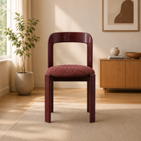 Chaise de salle à manger moderne avec cadre bordeaux, pieds en bois de caoutchouc et coussin rembourré en lin pour la maison, le bureau et l'hôtel