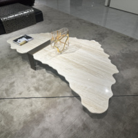 Meubles de conception d'art irrégulier grande table basse en marbre Table basse traditionnelle Table basse en pierre pieds en acier inoxydable
