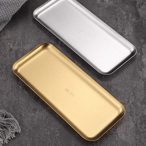 Plateau de service rectangulaire en acier inoxydable 304, doré ou argenté, pour café, hôtel, dessert, usage commercial - Product Image 2