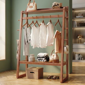Perchero moderno de madera maciza con 6 ganchos y 1 estante, mueble de almacenamiento multiusos independiente para dormitorio y sala de estar - Product Image 2