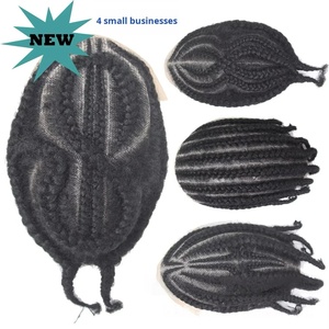 Parrucca Intrecciata Africana in <span class=keywords><strong>Veri</strong></span> <span class=keywords><strong>Capelli</strong></span> Umani per Uomini di Colore Europei e Americani, Tessuta a Mano, 10x8 Pollici - Product Image 3