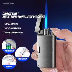 Encendedores de Cigarros Metálicos con Logotipo Personalizado, Resistentes al Viento, Recargables, con Llama Azul, de Gas Butano, con Abrebotellas y Cortaúñas - Product Image 1