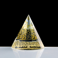 Wunderschöner Baum des Lebens K9 Kristallpyramide Gold Gravierte Glaskegel Briefbeschwerer Spirituelle Heimdekoration Heilendes Chakra Feng Shui Geschenk