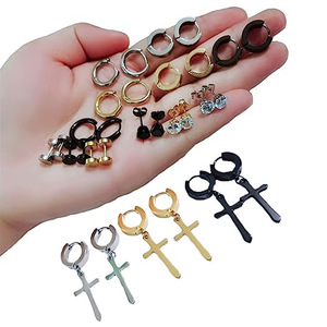 ชุดต่างหูสแตนเลสแบบติดหู ห่วง ครอส แบบห้อย แฟชั่นสำหรับทุกเพศ ของขวัญเครื่องประดับ 1 ชุด - Product Image 5