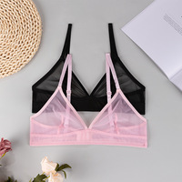 Soutien-gorge en dentelle transparente à épaules dénudées pour femme - Soutien-gorge respirant sans armatures à bonnets triangulaires avec bretelles en soie, en nylon