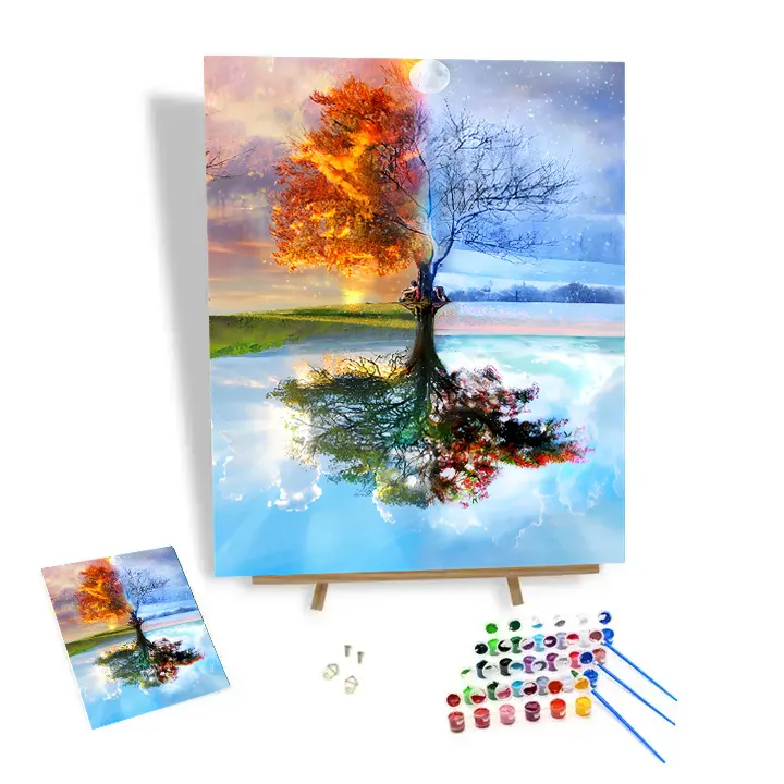 Dipinto fai da te personalizzato con numeri Kit quattro stagioni su un albero vendita calda pittura a olio 24 colori decorazione della parete a mano opere d'arte