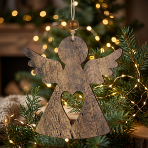 Adorno Colgante de Ángel de Madera Hecho a Mano con Recorte de Corazón, Decoración para Árbol, Regalo de Navidad Estilo Rústico - Product Image 2