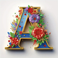 SongwooArt Kits de Peinture Diamant Lettre Florale A pour Enfants, Perles Rondes 5D, Décoration Murale Alphabet, Art de Chambre, Cadeau DIY, Peinture Diamant