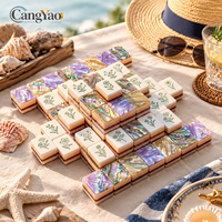 Set Mahjong Lipat 160 Ubin Akrilik dengan Tas Pembawa Pola Bunga 4 Lapis untuk Empat Pemain